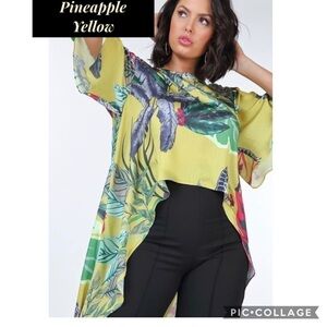 Beautiful Pineapple Yellow Jungle Print H/L Top